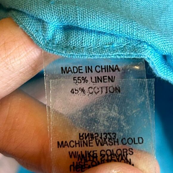 5 for $25š„ChausāSport Linen Blend Blue Button Front Long Sleeve BlouseāLarge - Picture 4 of 5
